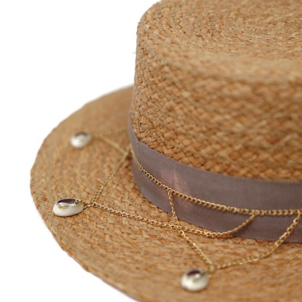 Juniper Raffia Boater Chain Detail Sun Hat - Picture 5 of 8